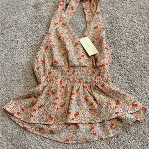 Monteau Floral Flowy Halter Top NWT Lightweight Boho Y2K Size XS